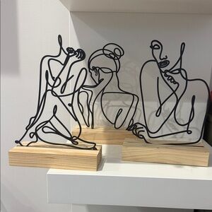 Modern Black Wire Art Sculpture Set